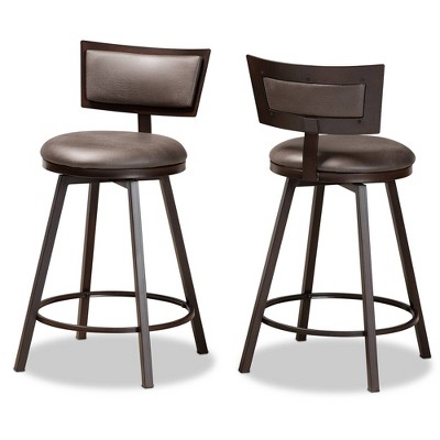 2pc Danson Metal Pub Barstool Set Dark Brown/Gray - Baxton Studio