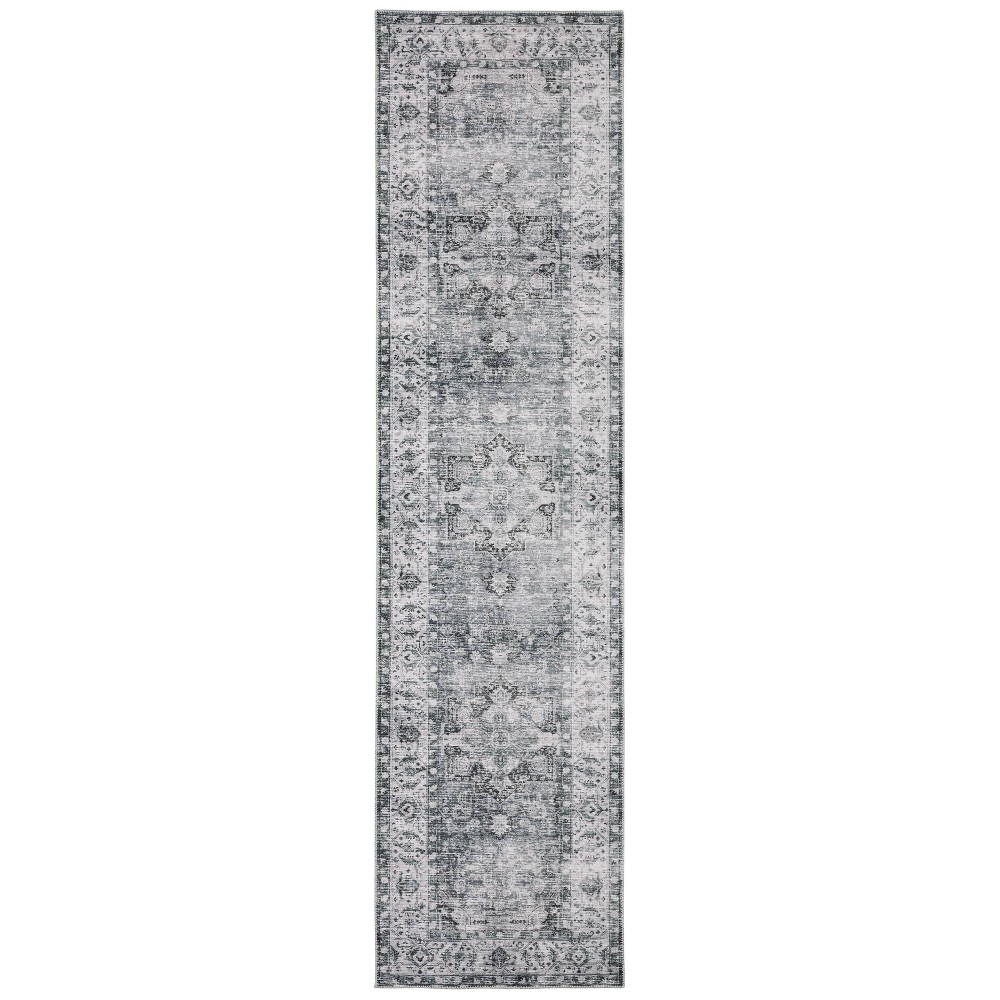 Photos - Area Rug 2'x8' Colette Washable Center Medallion Indoor  Charcoal/Ivory - C