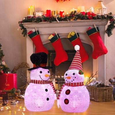 2 Ft Snowman Decor - Outdoor Indoor Lighted White Christmas Snowmen with Built-In Lights, Hat & Scarf, Perfect Winter Xmas Decor for Home Party
