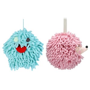 REGALWOVEN Fuzzy Cute Cartoon Decorative Hand Drying Hanging Ball Hand Towels 7" x 7" 2 Pcs - 1 of 4