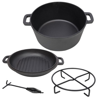 VisioGear 3-In-1 Outdoor Oven, 5 Quart Dutch Ovens with Pot Rack and Lid Lifter, Black, 12.5"*10.2"*6.2"