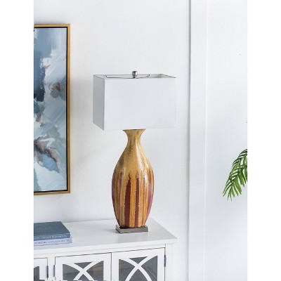 16"x36" Drip Glazed Table Lamp Orange/Red/White - A&B Home: Ceramic Base, Ivory Shade, UL Listed
