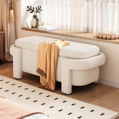 Lycvki 48 in. White Modern Storage Ottoman Bench