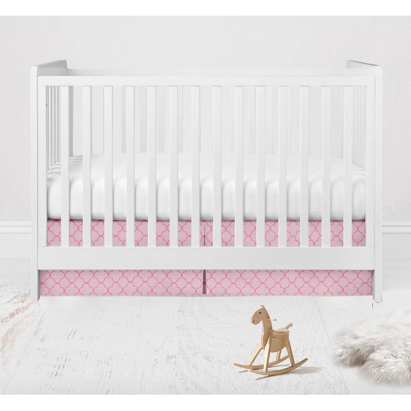 Bacati - Quatrefoil Pink Printed Crib or Toddler Bed Skirt, 1 of 6