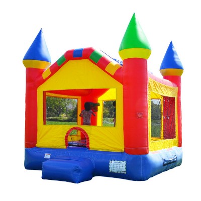 HeroKiddo 13'x13' Castle Commercial Grade Bounce House with Basketball Hoop, and Air Blower Included.
