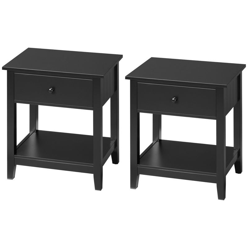 HOMCOM Side Table, Modern End Table with Storage Drawer and Shelf, Nightstand for Bedroom, or Living Room, Set of 2, Black, 4 of 7