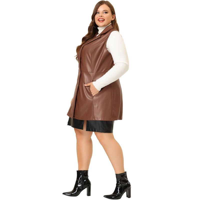 Agnes Orinda Women's Plus Size Fashion Outfits Sleeveless Lapel PU Jacket Vests, 3 of 6