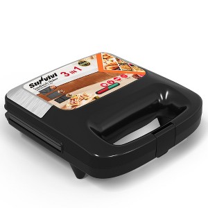 Heynemo 3 in 1 Electric Sandwich Maker: Panini Press Grill and Waffle Iron Set, Grill and Sandwich Press with Removable Non-Stick Plates - 1 of 4