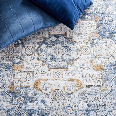 Ivory and Blue Rectangular Oriental Synthetic Area Rug 8' x 10'