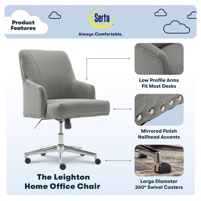 Leighton Medium Gray Fabric Swivel Home Office Chair with Memory Foam