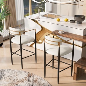 Modern Counter Height Bar Stools with Upholstered Seats, Sturdy Iron Frame, and Comfortable Foam Cushion (Set of 2)-Coolbibila - 1 of 4