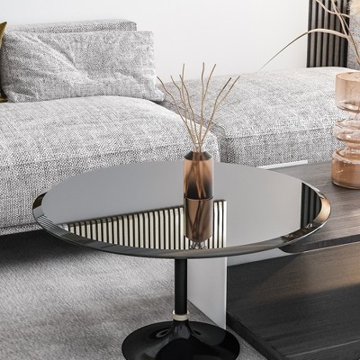 Bencmate Coffee Tables Round Glass Table Top For Living Room, Office, Tabletop Only, Tempered Glass, Heat-Resistant Glass, Black, 31.9"*31.9"*0.4"