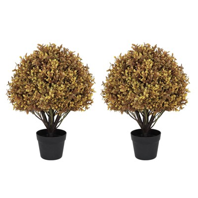 poetree 2 ft. Artificial Boxwood Fall Topiary Ball Tree Autumn Fall Decor Fake Plants Outdoor Tree 2-Pack