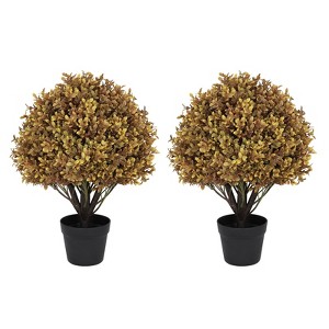 poetree 2 ft. Artificial Boxwood Fall Topiary Ball Tree Autumn Fall Decor Fake Plants Outdoor Tree 2-Pack - 1 of 4