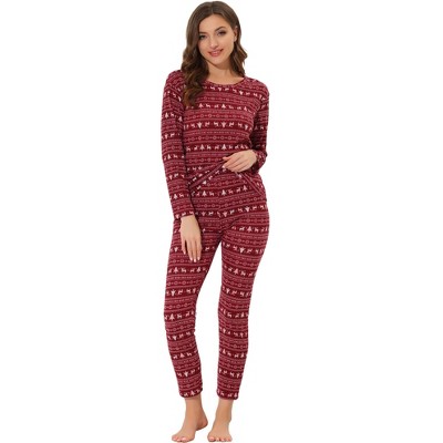 cheibear Women's Sleepwear Pajama Soft Round Neck Nightwear Elk