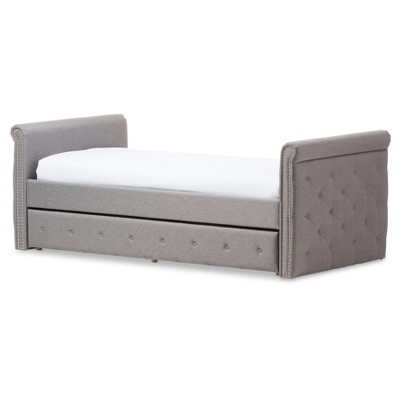 Twin Swanson Modern and Contemporary Fabric Tufted Daybed with Roll-Out Trundle Guest Bed Gray - Baxton Studio: Polyester Upholstery, Nailhead Detail