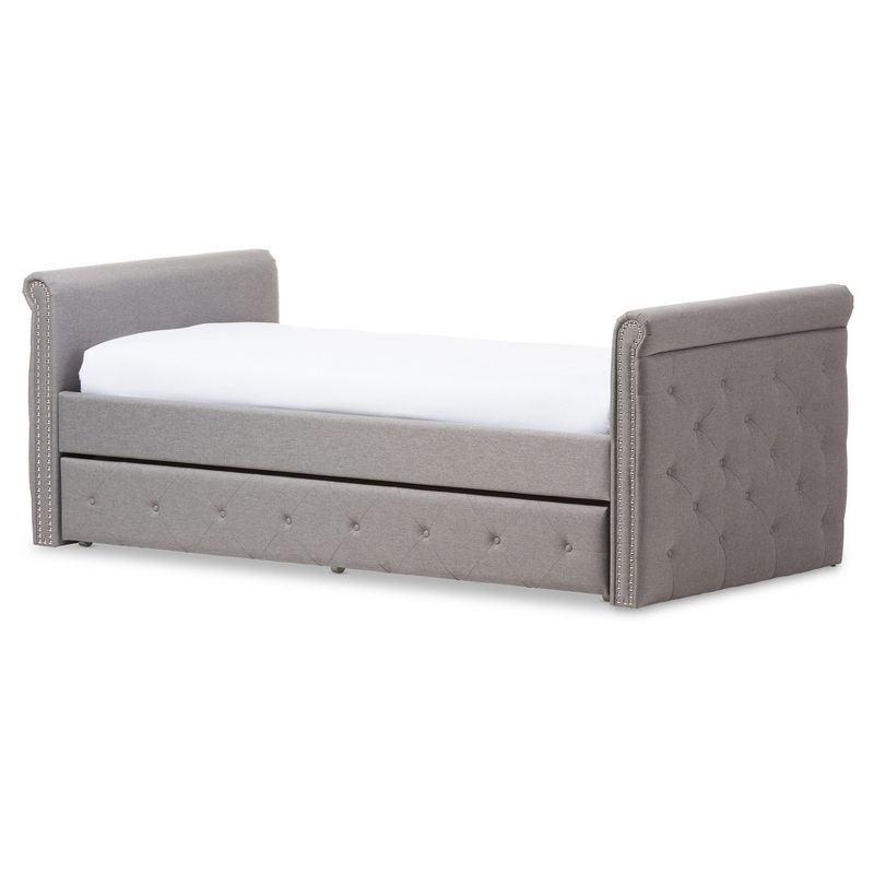 Twin Swanson Modern and Contemporary Fabric Tufted Daybed with Roll-Out Trundle Guest Bed Gray - Baxton Studio, 1 of 15