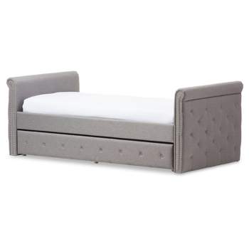 Twin Swanson Modern and Contemporary Fabric Tufted Daybed with Roll-Out Trundle Guest Bed Gray - Baxton Studio