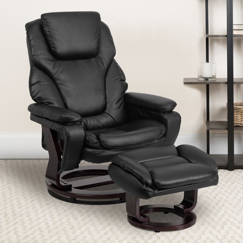Flash Furniture Contemporary Recliner and Ottoman with Swiveling Mahogany Wood Base, 2 of 12
