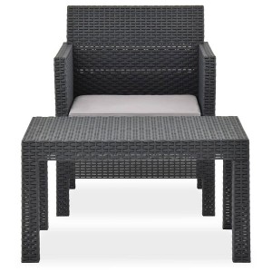 vidaXL 2 Piece Patio Lounge Set with Cushion PP Rattan Anthracite - 1 of 4
