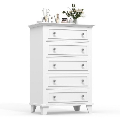 Dresser for Bedroom, 48" Tall Dresser with 5 Drawers, Chest of Drawers with Storage, Vintage Wood Dressers for Closet, Living Room, Hallway