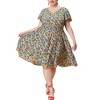 Agnes Orinda Women's Plus Size Floral Printed V neck Empire Waist Flared Casual Midi Dresses - 2 of 4