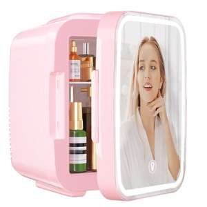 YASHE 4L Skincare Mini Fridge with LED Mirror, Cooler & Warmer, Portable, for Makeup, Cosmetics, Food, Bedroom, Vanity, Office, Car — Pink - 1 of 4