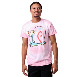 Spongebob Squarepants Big Face Gary Adult Pink Spiral Tie-Dye Crew Neck Short Sleeve T-shirt - 1 of 4