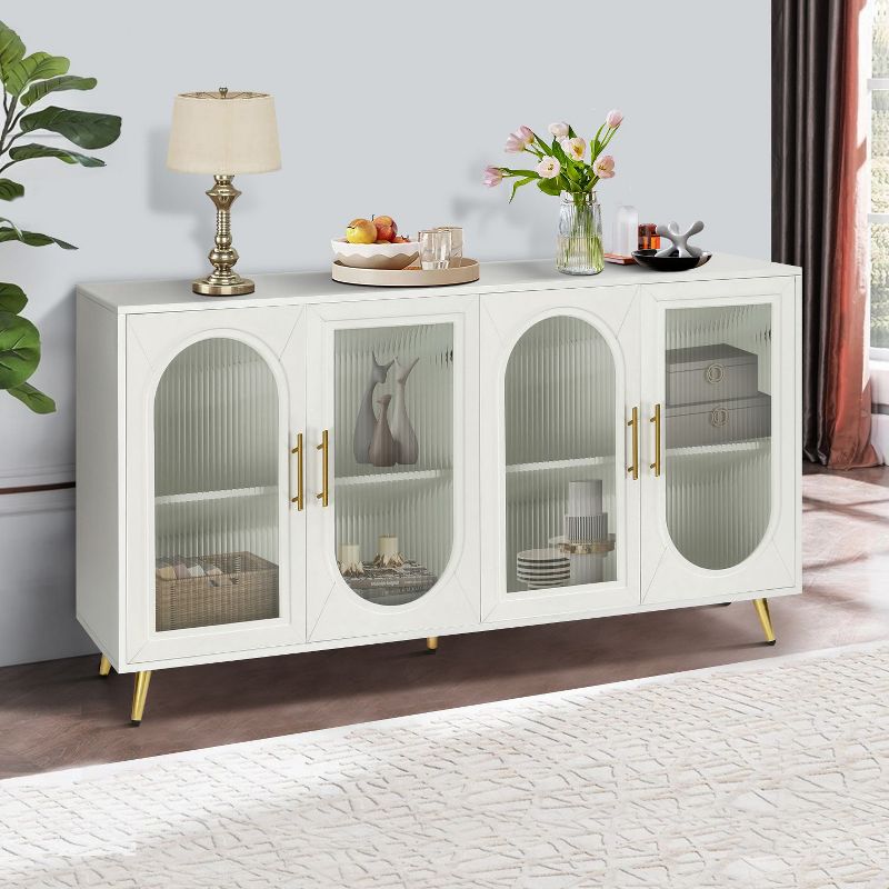 TV Stand With Storage with 4 Doors,60" W Functional Storage Cabinets TV Stands for TVs up to 65" with 2 Adjustable Shelf And Gold Legs-Maison Boucle, 3 of 10