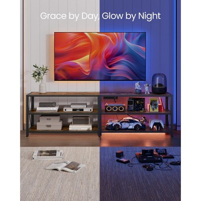 Rustic Brown and Black Particle Board TV Stand with Power Outlets