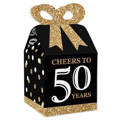 Big Dot of Happiness Adult 50th Birthday - Gold - Square Favor Gift Boxes - Birthday Party Bow Boxes - Set of 12