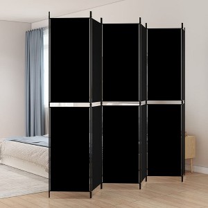 vidaXL 6-Panel Room Divider in Black Fabric - 118.1"x86.6" - Space-Saving Foldable Design for Versatile Use, Home Décor and Sun Blocker - 1 of 4