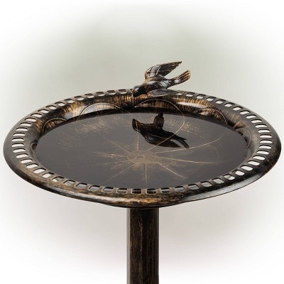 Bronze Plastic Bird Bath with Bird Figurine, 27-Inch