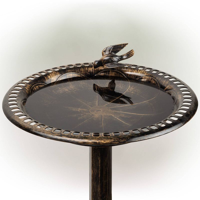 27&#34; Polyresin Antique Style Outdoor Birdbath Bowl with Bird Figurine Antique Bronze Finish - Alpine Corporation, 5 of 8