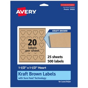 Avery Kraft Brown Heart Labels with Sure Feed, 1.5" x 1.5" - 1 of 4