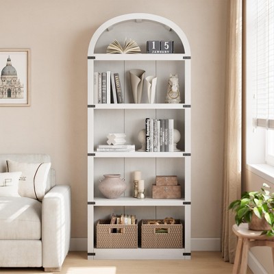 Arched Bookshelf Bookcase 5 Shelf Tall Bookcase Farmhouse Display Storage Rack Wooden Bookshelves