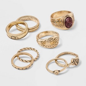 Howlite Textured Rose and Band Ring Set 8pc - Wild Fable™ Gold - 1 of 3