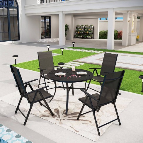 5pc Outdoor Dining Set With 7 Position Folding Sling Chairs