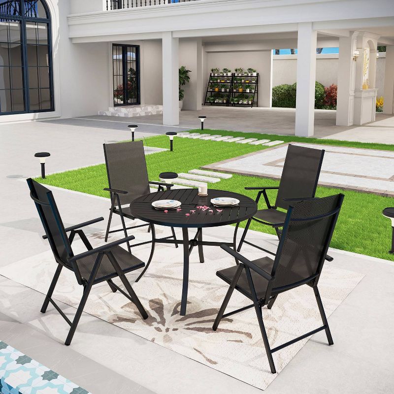 Captiva Designs 5pc Outdoor Dining Set with 7-Position Adjustable Folding Chairs & Round Metal Table with Umbrella Hole, 1 of 14