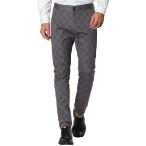 Lars Amadeus Men's Slim Fit Flat Front Business Checked Printed Trousers - 1 of 4