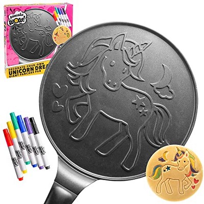 Cucina pro Large 10" Unicorn Pancake Pan - Decorate Pancakes with Set of 6 Edible Food Markers Included with Nonstick Skillet