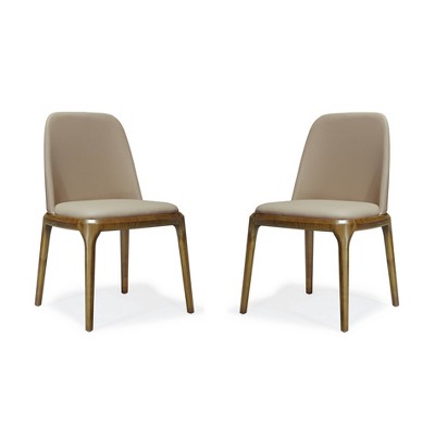 Set of 2 Courding Faux Leather Dining Chairs Tan - Manhattan Comfort