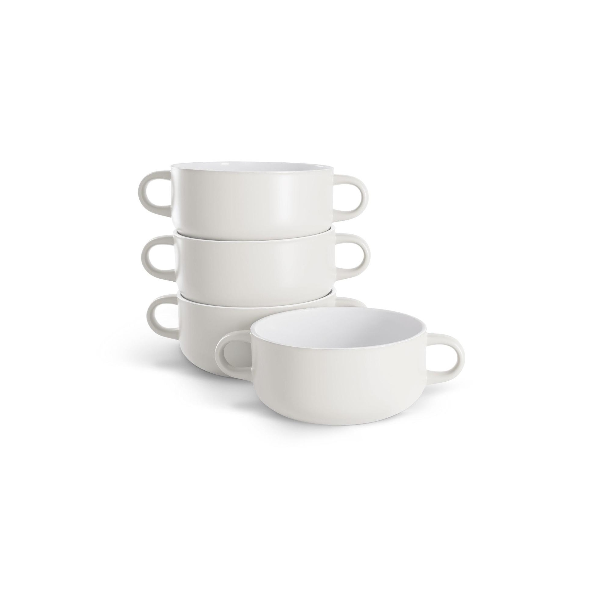 Kook Ceramic Soup Crocks, with Handles, 18 Oz, Set of 4, Coconut White