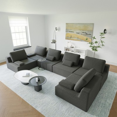 125'' Modular Convertible Compressed U-Shaped Sectional Sofas with Foam-Filled Deep Seats, Free Combination, Available in 3 Colors