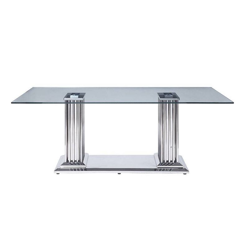 79&#34; Cyrene Dining Table Stainless Steel/Clear Glass - Acme Furniture, 4 of 8