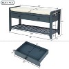 Acekool 35.4" Farmhouse Storage Bench with Cushion, 2-Tier Entryway Bench with Shelf & 2 Drawers for Bedroom, Hallway, Living Room, Antique Navy - 3 of 4