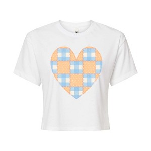 Women's - Instant Message - Patchwork Quilt Heart Cropped Graphic T-Shirt - 1 of 4