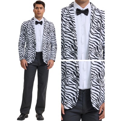 INSPIRE CHIC Men's Slim Fit Peak Lapel One Button Party Animal Printed Blazers Zebra Print Large — фото 4