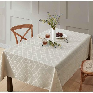 HLC.ME Modena Jacquard Fabric Lattice Tablecloth, Water, Fade, Wrinkle and Stain Resistant Table Cloth - 1 of 4