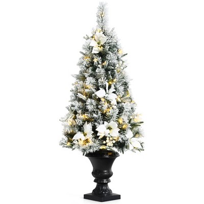 Costway Set of 2 Pre-lit Snowy Christmas Entrance Tree 4FT w/ 100 LED Lights